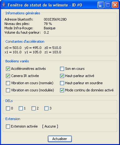 Fentre de statut de la wiimote